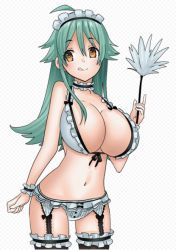 Rule 34 | 1girl, animated, animated gif, bikini, breast expansion, breasts, duster, feather duster, female focus, green hair, huge breasts, kyo (time tenshi), long hair, maid, maid bikini, maid headdress, solo, swimsuit, time tenshi, tongue, tongue out, unconventional maid, yellow eyes