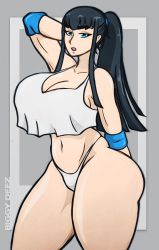 Rule 34 | 1girl, biggy deez, blue eyes, breasts, highres, huge breasts, kill la kill, kiryuuin satsuki, long hair, looking at viewer, open mouth, panties, partially undressed, ponytail, shirt, solo, underwear, white panties, white shirt