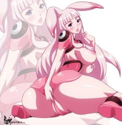 Rule 34 | 1girl, animal ears, ass, bare legs, blush, breasts, cleavage, covering privates, covering breasts, cyberunique, highres, huge breasts, long hair, melona (queen&#039;s blade), pink hair, prehensile hair, queen&#039;s blade, rabbit ears, slime (substance), solo