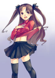 Rule 34 | 00s, 1girl, black thighhighs, brown eyes, brown hair, fate/stay night, fate (series), midriff, mikage sekizai, solo, thighhighs, tohsaka rin, turtleneck, twintails, two side up