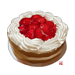 Rule 34 | cake, cream, dessert, food, food focus, fruit, icing, no humans, original, pastry, simple background, still life, strawberry, studiolg, white background