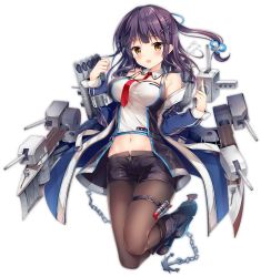 Rule 34 | 1girl, @ @, anchor, azur lane, bare shoulders, belt, black pantyhose, blue coat, blush, boots, breasts, cannon, chain, coat, detached collar, dress, floating hair, full body, gloves, groin, hair ornament, hairclip, holding, holding weapon, large breasts, long hair, long sleeves, midriff, mullany (azur lane), navel, necktie, off shoulder, official art, open clothes, open coat, open mouth, pantyhose, purple hair, purple shorts, red necktie, rigging, rudder footwear, short shorts, shorts, sidelocks, smile, smoke, solo, sousouman, stomach, strapless, thigh strap, torpedo launcher, transparent background, trigger discipline, tube top, unzipped, weapon, wind, x hair ornament, zipper