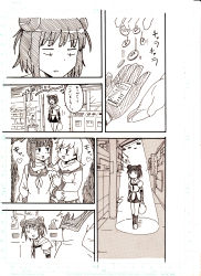Rule 34 | 10s, 3girls, absurdres, bad id, bad pixiv id, check translation, coin, comic, convenience store, greyscale, highres, kantai collection, kitakami (kancolle), kyousaru, money, monochrome, multiple girls, naka (kancolle), ooi (kancolle), partially translated, receipt, scan, scan artifacts, shop, translation request