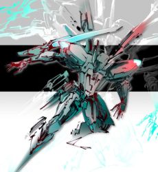 Rule 34 | 00s, arm blade, glowing, glowing eyes, ikuyoan, jehuty, mecha, no humans, orbital frame (zone of the enders), robot, sketch, solo, weapon, zone of the enders, zoom layer