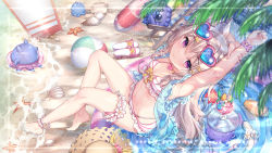 Rule 34 | 1girl, ahoge, animal ear fluff, animal ears, ankle strap, armpits, artist name, ass, bare shoulders, barefoot, beach, beach towel, bikini, blue shawl, bow, camera, cat ears, cat girl, cat tail, chair, cup, dotted line, drink, drinking glass, flower, frilled bikini, frills, from above, full body, goggles, goggles on head, hair between eyes, hair bow, hair flower, hair ornament, hairclip, hat, heart, heart-shaped eyewear, highleg, highleg panties, holding own arm, indie virtual youtuber, innertube, jewelry, knees up, leaning back, leg strap, light brown hair, long hair, looking at viewer, lotion, nail polish, navel, necklace, off shoulder, panties, parted lips, partially submerged, pink bikini, pink nails, pool, purple eyes, sandals, sannio, see-through, shawl, shell, sitting, skirt, smile, snail, solo, starfish, stomach, straw hat, sunscreen, swim ring, swimsuit, tail, tail ornament, towel, tree, two-tone bikini, underwear, unworn sandals, very long hair, virtual youtuber, water, watermark, white bikini, wristband, x hair ornament, yami (vtuber), yellow bow