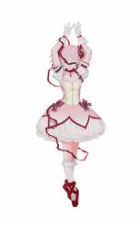 Rule 34 | 1girl, ankle ribbon, arms up, ballet slippers, bow, bubble skirt, choker, closed eyes, closed mouth, commentary, dress, dress bow, en pointe, english commentary, facing viewer, forzen, full body, gloves, gradient dress, hair bow, highres, kaname madoka, kneehighs, leg ribbon, magical girl, mahou shoujo madoka magica, mahou shoujo madoka magica (anime), one eye covered, pendant choker, pink dress, pink hair, puffy short sleeves, puffy sleeves, red bow, red choker, red footwear, red ribbon, ribbon, shoes, short sleeves, simple background, skirt, socks, solo, twintails, white background, white gloves, white socks