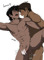 Rule 34 | 2boys, anal, black hair, brown hair, censored, closed eyes, cum, dark skin, erection, keith (voltron), lance (voltron), leg lift, legs up, male focus, male penetrated, multiple boys, nipples, nude, penis, sex, sweat, testicles, voltron, voltron: legendary defender, voltron (series), yaoi