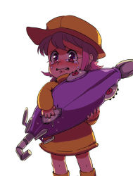 Rule 34 | 1girl, blush, boots, child, closed umbrella, coat, crying, crying with eyes open, hat, hungern (skullgirls), long sleeves, looking at viewer, pink eyes, pink hair, raincoat, sad, short hair, skullgirls, sleeves past wrists, solo, standing, sweatdrop, tears, umbrella, umbrella (skullgirls), yojio (2188)