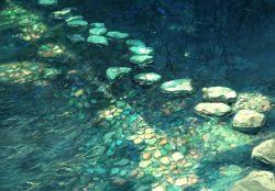 Rule 34 | day, nature, no humans, original, outdoors, pebble, pippi (pixiv 1922055), pond, reflection, ripples, rock, scenery, sunlight, water