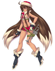 Rule 34 | 1girl, ahoge, breasts, brown eyes, brown hair, crop top, fantastica (wild arms xf), fingerless gloves, full body, gloves, hat, instrument, long hair, midriff, miniskirt, multicolored hair, navel, official art, sasaki tomomi, shoes, sideboob, skirt, solo, streaked hair, suspenders, trumpet, twintails, two-tone hair, white background, white hair, wild arms, wild arms xf