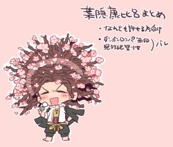 Rule 34 | 1boy, bad id, bad pixiv id, danganronpa (series), closed eyes, flower, hagakure yasuhiro, hair flower, hair ornament, imoni (1110), male focus, open mouth, smile, solo