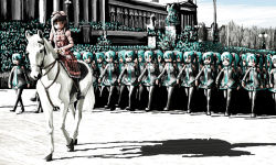 Rule 34 | 6+girls, building, commentary request, dress, hatsune miku, horse, monument, multiple girls, parade, real life, rxjx, voice actor, shadow, statue, uesaka sumire, vocaloid, white horse