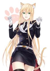 Rule 34 | 1girl, absurdres, animal ears, blonde hair, breasts, cat day, cat ears, cat tail, claw pose, fang, girls&#039; frontline, highres, long hair, medium breasts, stg44 (girls&#039; frontline), suprii, tail, thighhighs, very long hair, zettai ryouiki