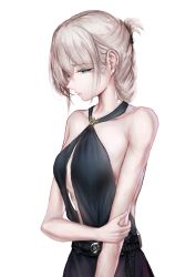 Rule 34 | 1girl, absurdres, an-94 (girls&#039; frontline), an-94 (silent rouge) (girls&#039; frontline), aqua eyes, bare shoulders, black dress, blonde hair, breasts, closed mouth, collarbone, crossed arms, dress, earrings, girls&#039; frontline, hair between eyes, hair ornament, highres, jewelry, lips, long hair, looking to the side, nose, official alternate costume, small breasts, solo, standing, white background, xuanren69