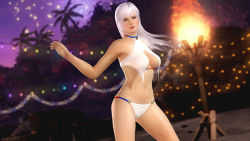 Rule 34 | 1girl, 3d, alternate hairstyle, bikini, breasts, christie (doa), dead or alive, dead or alive 5, large breasts, long hair, official art, solo, swimsuit, tecmo, underboob, white hair