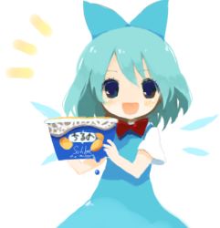 Rule 34 | 1girl, cirno, female focus, food, haagen-dazs, lowres, rin (artist), rin (royal), solo, touhou, translated