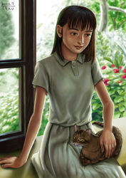 Rule 34 | brown hair, cat, long hair, matataku, petting, sitting, smile, solo, tagme