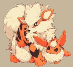 Rule 34 | arcanine, bad id, bad pixiv id, closed mouth, commentary request, creatures (company), crying, fang, flareon, frown, game freak, gen 1 pokemon, grey background, grey eyes, hideko (l33l3b), looking away, nintendo, no humans, parted lips, pokemon, pokemon (creature), simple background, tears