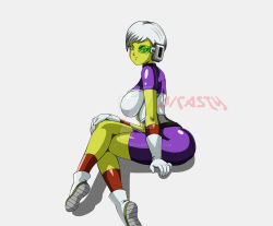 Rule 34 | 10s, 1girl, armor, ass, boots, breasts, cheelai, colored skin, curvy, dicasty, dragon ball, dragon ball super, female focus, gloves, green-tinted eyewear, green eyes, green skin, large breasts, looking at viewer, scouter, short hair, sideboob, smile, tinted eyewear, white hair