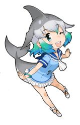 Rule 34 | 1girl, common bottlenose dolphin (kemono friends), green eyes, grey hair, kemono friends, looking at viewer, official art, one eye closed, open mouth, short hair, simple background, solo, tachi-e, yoshizaki mine