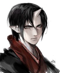 Rule 34 | 10s, 1boy, akgi, bad id, bad pixiv id, black hair, closed mouth, frown, grey eyes, hoozuki (hoozuki no reitetsu), hoozuki no reitetsu, japanese clothes, looking at viewer, male focus, pale skin, pointy ears, simple background, solo, white background