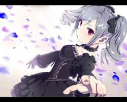 Rule 34 | 10s, 1girl, bad id, bad pixiv id, cross-laced clothes, drill hair, gothic lolita, idolmaster, idolmaster cinderella girls, kanzaki ranko, letterboxed, lolita fashion, long hair, petals, red eyes, sekito, silver hair, solo, twin drills, twintails