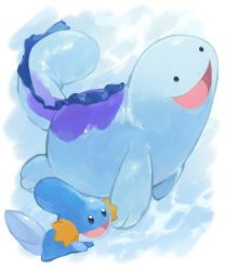Rule 34 | :d, animal focus, black eyes, commentary request, creature, creatures (company), from side, game freak, gen 2 pokemon, gen 3 pokemon, highres, kawaanago, mudkip, nintendo, no humans, open mouth, pokemon, pokemon (creature), quagsire, smile, tongue