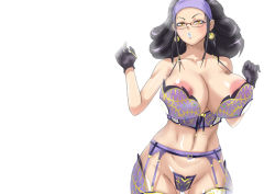 Rule 34 | 1girl, arecia al-rashia, areola slip, black hair, bra, breasts, curvy, earrings, female focus, female pubic hair, final fantasy, final fantasy type-0, glasses, gloves, groin, huge breasts, jewelry, large areolae, long hair, mature female, navel, nipples, pasties, pubic hair, see-through, shibire hitsuji, simple background, solo, standing, underwear, white background, yellow eyes
