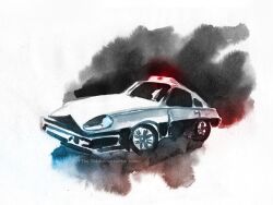 Rule 34 | artist name, autobot, car, datsun, datsun 280zx, ink wash painting, motor vehicle, nissan, nissan fairlady z, police, police car, prowl (transformers), robot, the-starhorse, transformers, transformers: generation 1, tumblr username, vehicle focus