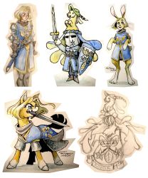 Rule 34 | artist name, blush, character sheet, coat of arms, collage, colored pencil (medium), dated, dungeons &amp; dragons, furry, grin, heraldry, highres, holding, holding sword, holding up, holding weapon, holding with mouth, knight, my little pony, original, paladin, persimona of caradoc, player character, ponification, pony (animal), rabbit, smile, sword, tabard, taritoons, traditional media, weapon