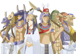 Rule 34 | 1girl, ancient egypt, armor, blue eyes, blue hair, long hair, multiple boys, original, weapon, yuzuki jun (natrium nikki)