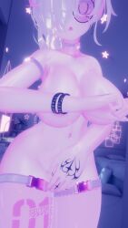 Rule 34 | breasts, glasses, highres, large breasts, nude, silver, tattoo, thighhighs, virtual youtuber, vrchat