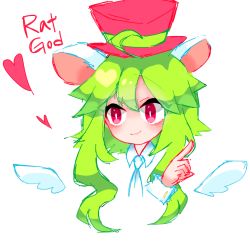 Rule 34 | 1girl, animal ears, blush stickers, green hair, hat, mad rat dead, mouse (animal), mouse ears, mouse girl, nippon ichi, rat god, red eyes, tie clip, top hat, wings, wrist cuffs