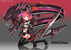 Rule 34 | 1girl, gia, pink eyes, pink hair, short hair, solo, sword, thighhighs, weapon