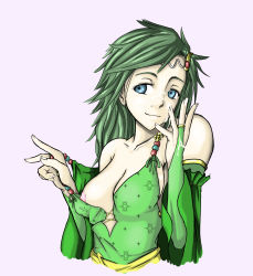 Rule 34 | 1990s (style), 1girl, absurdres, bare shoulders, blue eyes, breasts, bridal gauntlets, commentary, cum, cum on body, cum on breasts, cum on fingers, cum on upper body, facial, final fantasy, final fantasy iv, green hair, hair ornament, highres, jackal-tanhorn, medium breasts, nipples, aged up, pale skin, rydia (ff4), simple background, smile, solo, undressing