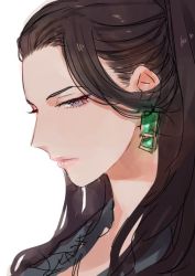 Rule 34 | 1girl, boss, c.cu, director, earrings, executive mishiro, formal, from side, hair pulled back, idolmaster, idolmaster cinderella girls, jewelry, lips, long hair, looking to the side, manager, mature female, pink lips, ponytail, portrait, solo, suit