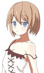 Rule 34 | bare shoulders, blanc (neptunia), blue eyes, breasts, brown hair, dress, frown, highres, leafy bow, neptune (series), short hair, small breasts, upper body