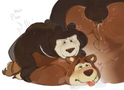 1kogito1 2boys anal animal_ears aroused bara bear_(masha_and_the_bear) bear_boy bear_ears biting biting_ear blush brown_fur claws commentary english_commentary furrowed_brow furry furry_male heart highres looking_at_another male_focus masha_and_the_bear multiple_boys multiple_views orgasm precum rival_bear_(masha_and_the_bear) scared sound_effects tongue tongue_out white_background yaoi