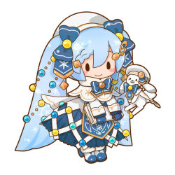 Rule 34 | 1girl, 1other, bass clef, beret, black eyes, blue gloves, blue hair, blue skirt, blue tabard, blush stickers, book, boots, bow, capelet, chibi, christmas lights, fortissimo, fur-trimmed boots, fur-trimmed capelet, fur trim, gloves, gold trim, hair bow, hair ornament, hat, hatsune miku, holding, holding book, light blue hair, long hair, looking at viewer, musical note, musical note hair ornament, official art, rabbit yukine, sanpati, skirt, smile, snowflake print, solid oval eyes, tabard, twintails, very long hair, vocaloid, white capelet, white headwear, yuki miku, yuki miku (2021)