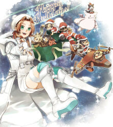 Rule 34 | aerith gainsborough, aerith gainsborough (fairy of snowfall), aircraft, airplane, animal costume, barret wallace, boots, box, cait sith (ff7), chibi, christmas, cid highwind, cloud strife, coat, final fantasy, final fantasy vii, final fantasy vii ever crisis, flying, gift, gift box, happy holidays, hat, high heel boots, high heels, jo ro ri, moogle, official alternate costume, open mouth, red xiii, reindeer costume, santa costume, santa hat, scar, scar across eye, thighhighs, thighhighs under boots, tifa lockhart, tifa lockhart (fairy of the holy flame), vincent valentine, winter clothes, winter coat, yuffie kisaragi
