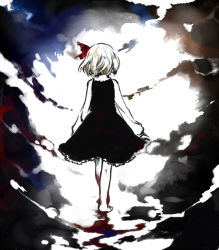 Rule 34 | 1girl, arms at sides, barefoot, blonde hair, embodiment of scarlet devil, female focus, from behind, full body, kneepits, ribbon, rumia, shiina aya, solo, touhou, walking