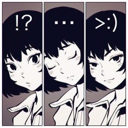 Rule 34 | !?, &gt;:), &gt;:3, ..., 1girl, :3, blush stickers, bob cut, brown background, collared shirt, expression chart, closed eyes, frown, greyscale, ilya kuvshinov, looking at viewer, monochrome, multiple views, naughty face, original, portrait, shirt, short hair, simple background, surprised, tsurime, upper body, v-shaped eyebrows