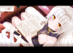 Rule 34 | 1girl, absurdres, azur lane, blush, book, breasts, chair, commander (azur lane), gloves, hair ornament, highres, letterboxed, long hair, looking at viewer, mole, mole under eye, p ion, pov, sideboob, sitting, sitting on person, solo focus, table, tattoo, yellow eyes, z46 (azur lane)