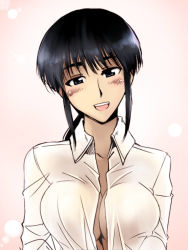 Rule 34 | 00s, 1girl, blush, breasts, cleavage, cosaten, open clothes, open shirt, school rumble, shirt, solo, suou mikoto (school rumble)