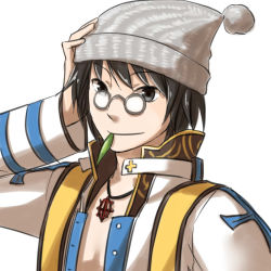 Rule 34 | 1boy, arch bishop (ragnarok online), beanie, black eyes, black hair, blue coat, closed mouth, coat, commentary request, grey hat, hand on own head, hat, jacket, jewelry, long sleeves, looking at viewer, male focus, natsuya (kuttuki), necklace, ragnarok online, short hair, simple background, smile, solo, upper body, white background, white jacket