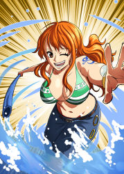 Rule 34 | 1girl, absurdres, breasts, cleavage, highres, large breasts, long hair, nami (one piece), navel, one piece, solo