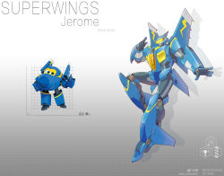 Rule 34 | 2017, aircraft, airplane, highres, jerome (super wings), mecha, no humans, open hand, open mouth, photo inset, pointing, redesign, reference inset, robot, solo, super wings, visor, zhuyukun2003