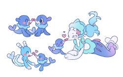 1brad :d ^_^ affectionate blush_stickers brionne closed_eyes closed_mouth creatures_(company) evolutionary_line fang game_freak gen_7_pokemon heart highres nintendo no_humans noses_touching open_mouth pokemon pokemon_(creature) popplio primarina smile white_background