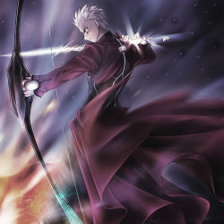 Rule 34 | 1boy, archer (fate), arrow (projectile), bow (weapon), dark skin, dark-skinned male, fate/stay night, fate (series), klenow, male focus, short hair, solo, type-moon, weapon, white hair
