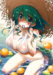 Rule 34 | bikini, breasts, green eyes, green hair, hat, kurashima tomoyasu, large breasts, smile, swimsuit, tagme, water